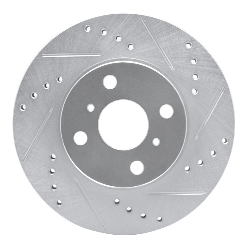 Toyota Echo Brake Rotor (1) - Front Left - R1 Concepts - Drilled & Slotted - Silver - `00-`05
